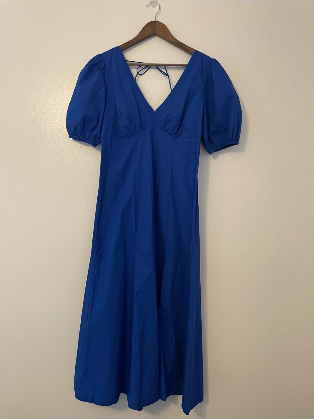 LOFT Royal Blue Fit and Flair V-Neck Empire Waist Puff Sleeve Midi Dress